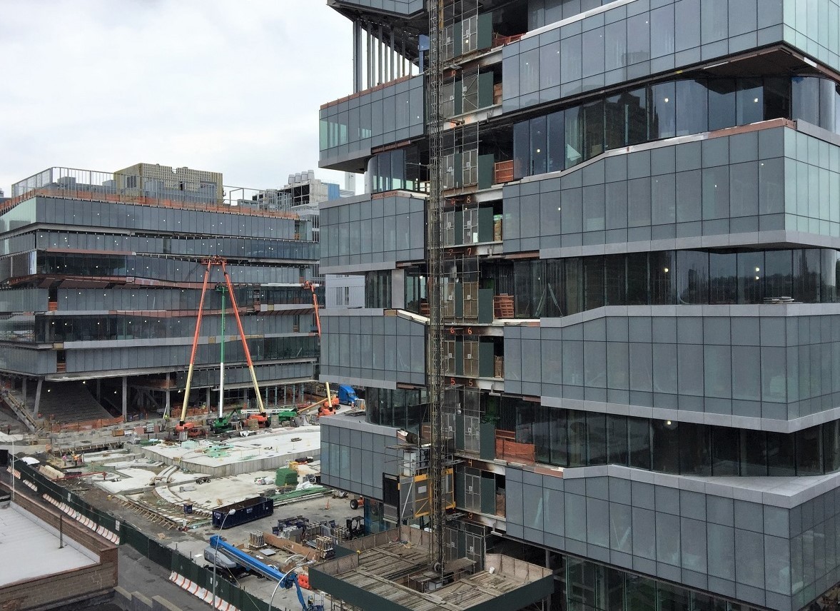 Construction on the two Columbia Business School buildings at the Manhattanville campus