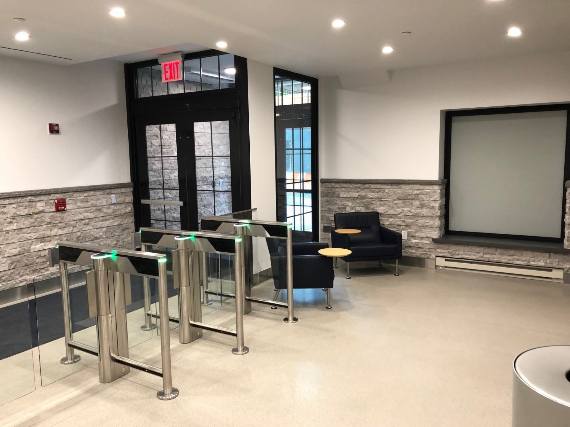 Turnstiles were installed at the lobby entrance, similar to what is in place at other Columbia buildings in Manhattanville.