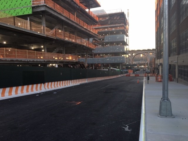 A repaved West 131st Street with the Columbia Business School construction site to the left.