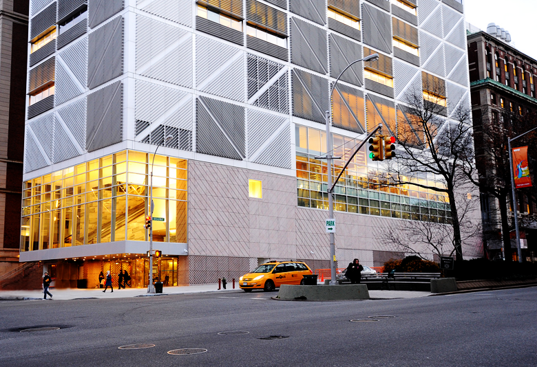 Northwest Corner Building exterior, glass, steel and concrete structure, ooking southeast