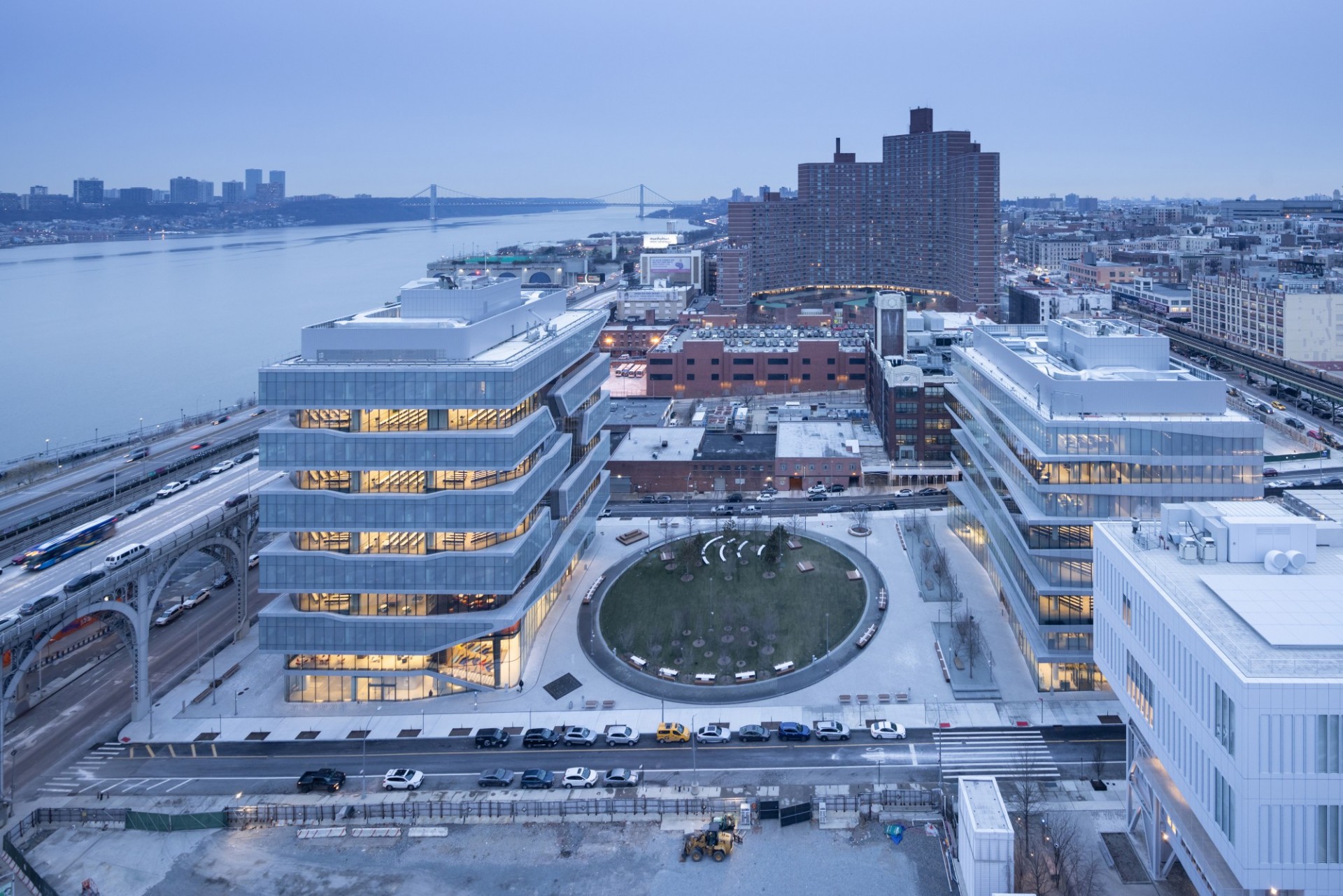 An aerial view of the new Columbia Business School buildings at the Manhattanville campus.