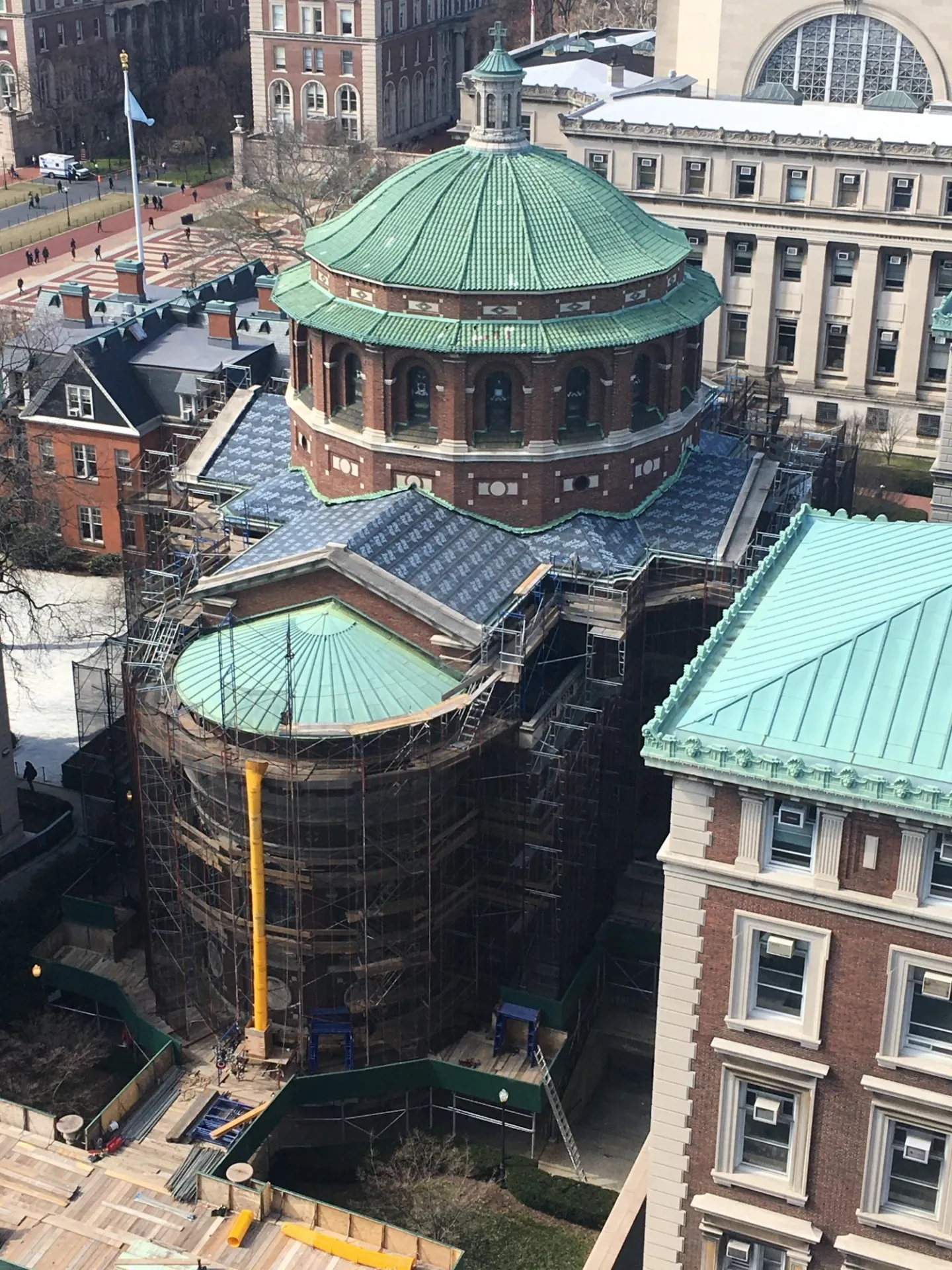 Protective shedding around St. Paul's Chapel