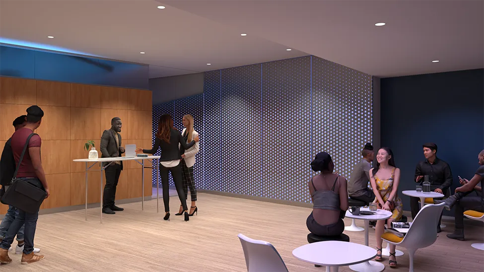 Students gather in new entrance level of performance space