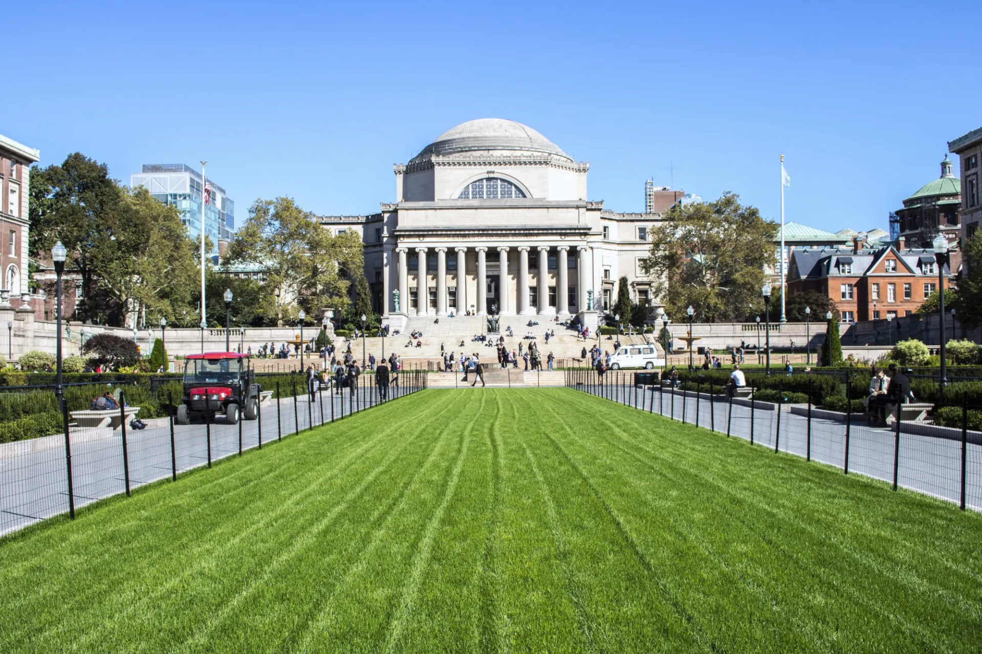 A north-facing view of Butler Lawn with Low Library in the background