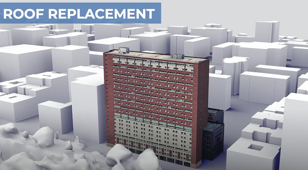 A screenshot of a video showing an animated drawing of East Campus