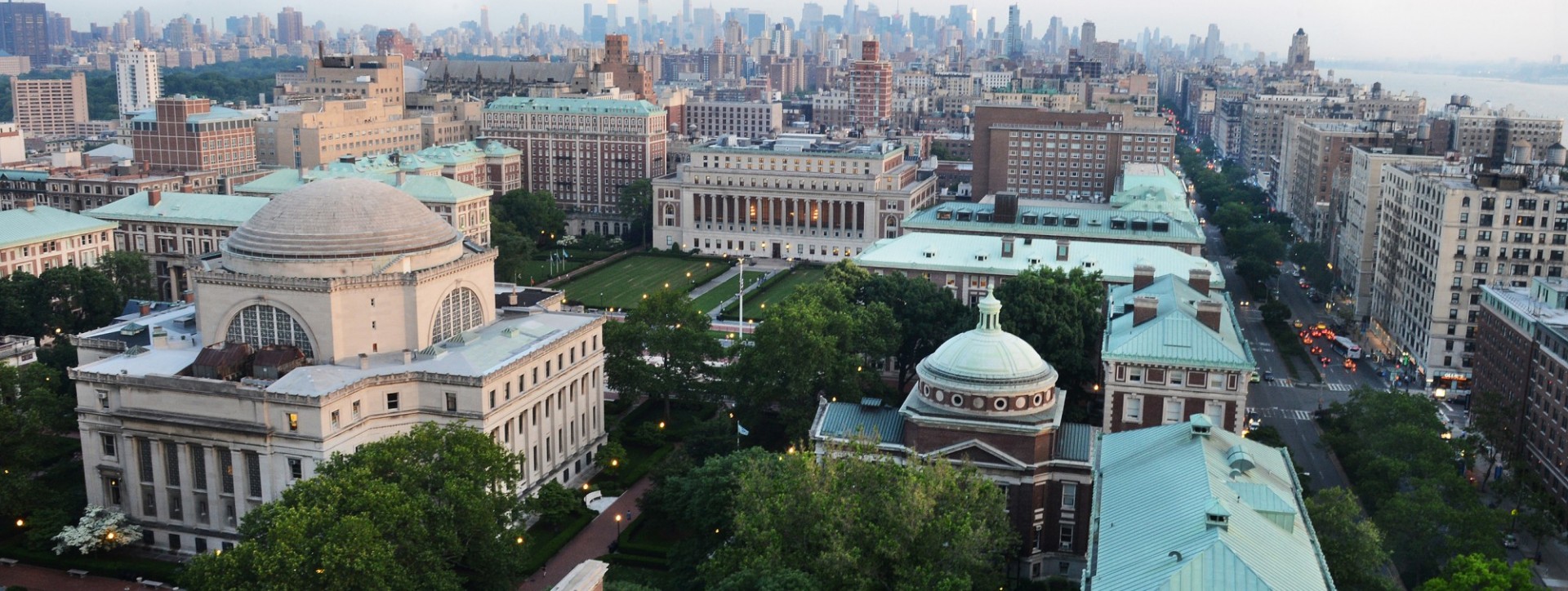 An aerial view of the Morningside campus, looking south
